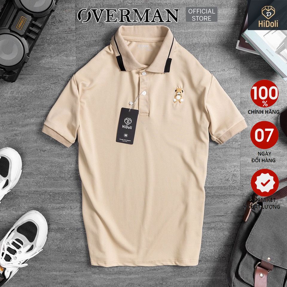 Áo thun Polo nam nữ in hình gấu, Polo nam có cổ chất Cotton dày dặn co giãn - Overman