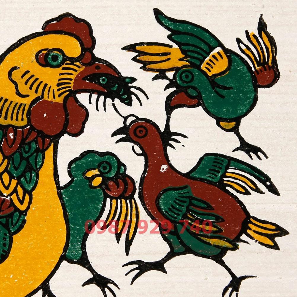 [Tranh Đông Hồ] - Bừc Đàn Gà Mẹ Con - không khung tranh - Dong Ho folk paintings ...