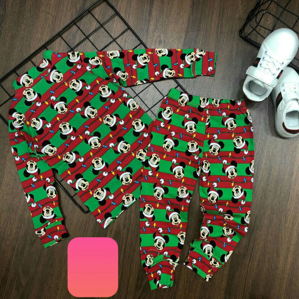 Bộ thun cotton tay dài cổ lọ 3p in Mickey Noel ấm áp cho bé trai và gái