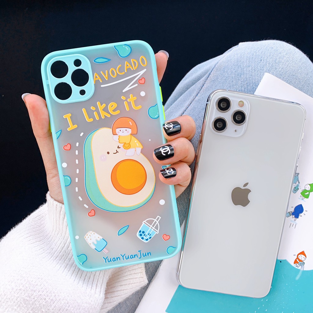 [ IPHONE ] Ốp Lưng Nhám Chống Sock, Va Đập Bảo Vệ Camera Peach x Avocado - G093