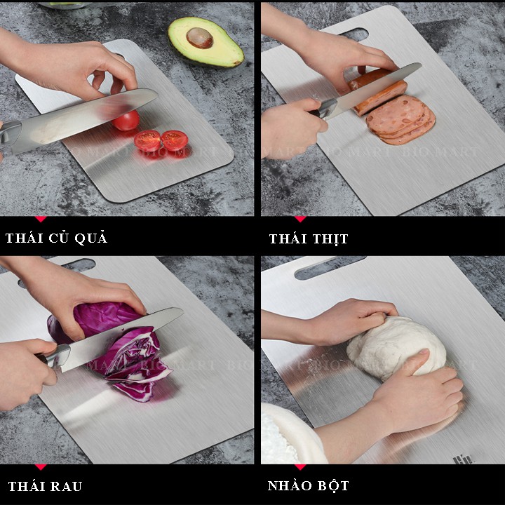 Thớt INOX chữ nhật kháng khuẩn cao cấp - Rã đông tốt, chống gỉ sét, vi khuẩn, dễ dàng vệ sinh [ Dày 0,3cm ] – BIO127