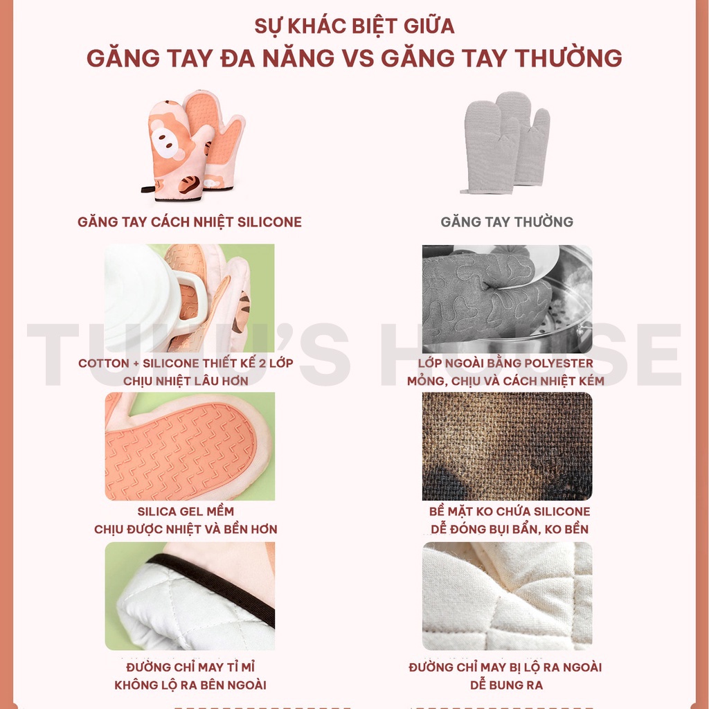 Găng tay làm bánh bằng silicon, găng tay nấu ăn chống trơn trượt cách nhiệt làm bếp - Tuhu's House