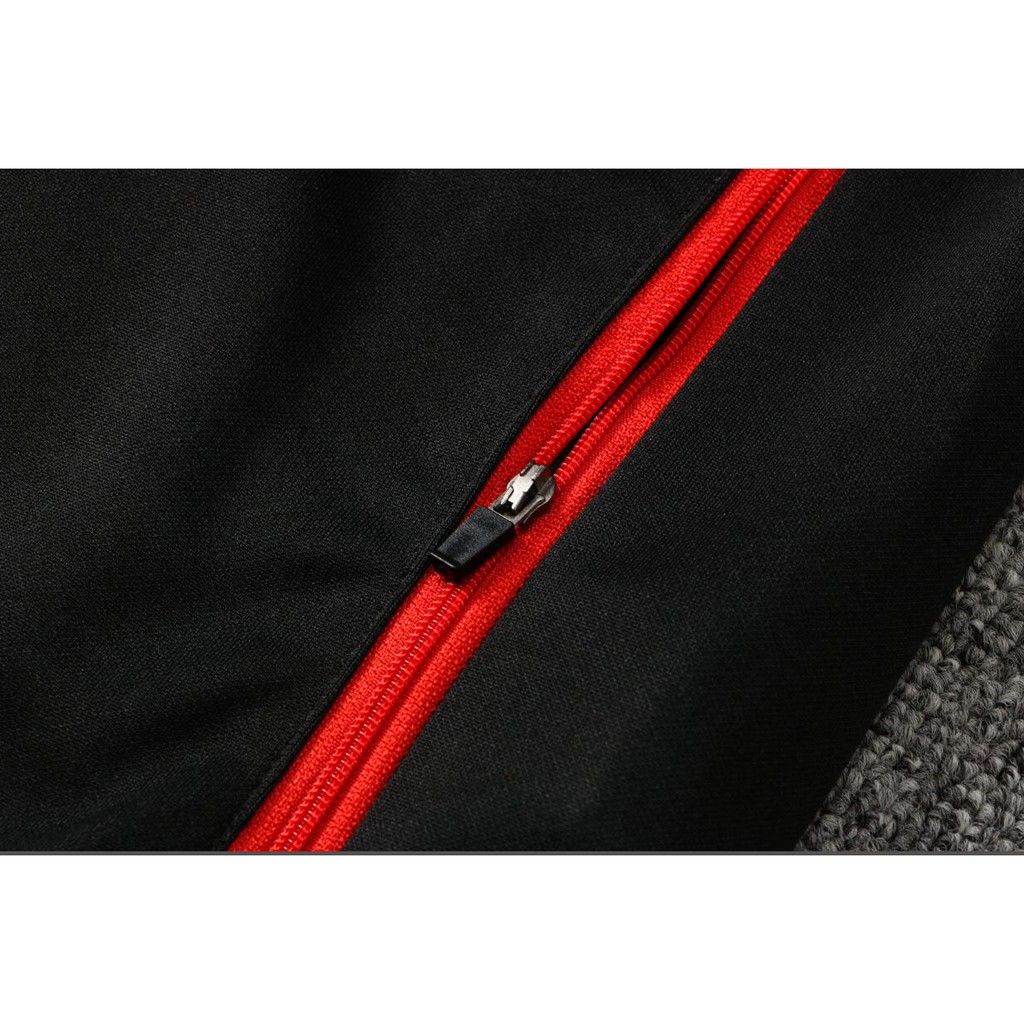 Set Đồ Thể Thao Màu Đen Gồm Áo Khoác Tay Dài Và Quần Dài Có Khóa Kéo Phong Cách Manchester United 2021 / 22