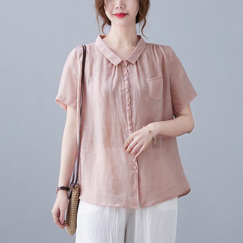 Áo Sơ Mi Cotton Lanh Cao Cấp Tay Ngắn Phong Cách Mới 2022 Dành Cho Nữ