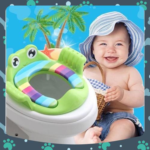 Bô Vệ Sinh Thu Gọn Gắn Bồn Cầu Hình Ếch Babo, Có Đệm Ngồi và Tay Vịn Cho Bé Trai, Bé Gái Từ 2 Tuổi, Kiểu dáng ngộ nghĩnh