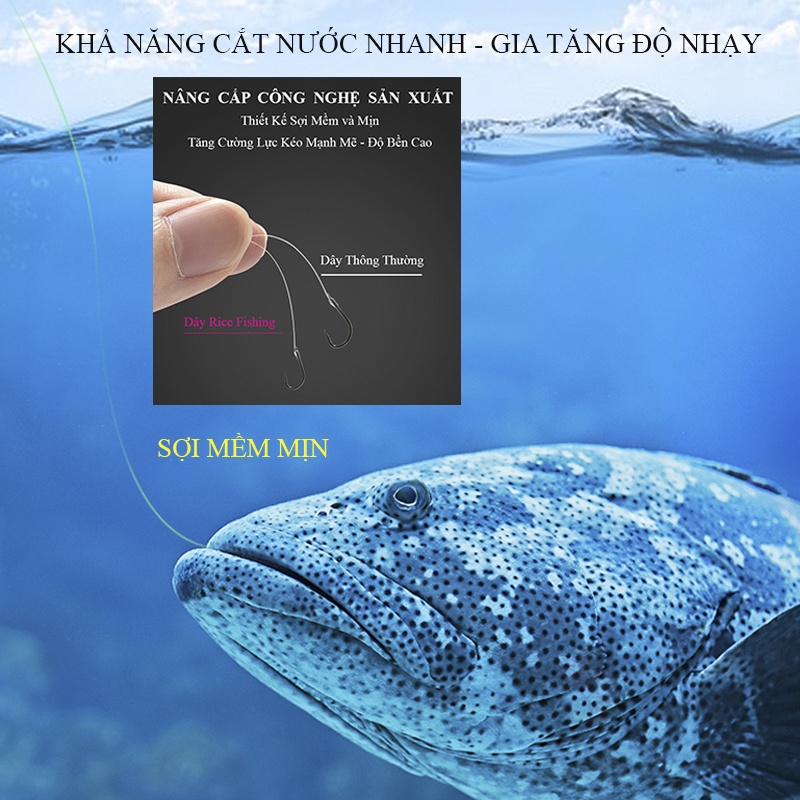 Dây Câu Cá, Cước Trục, Cước Thẻo Rice Fishing Cuộn 100m chuyên săn hàng, tải cá lớn DC-18