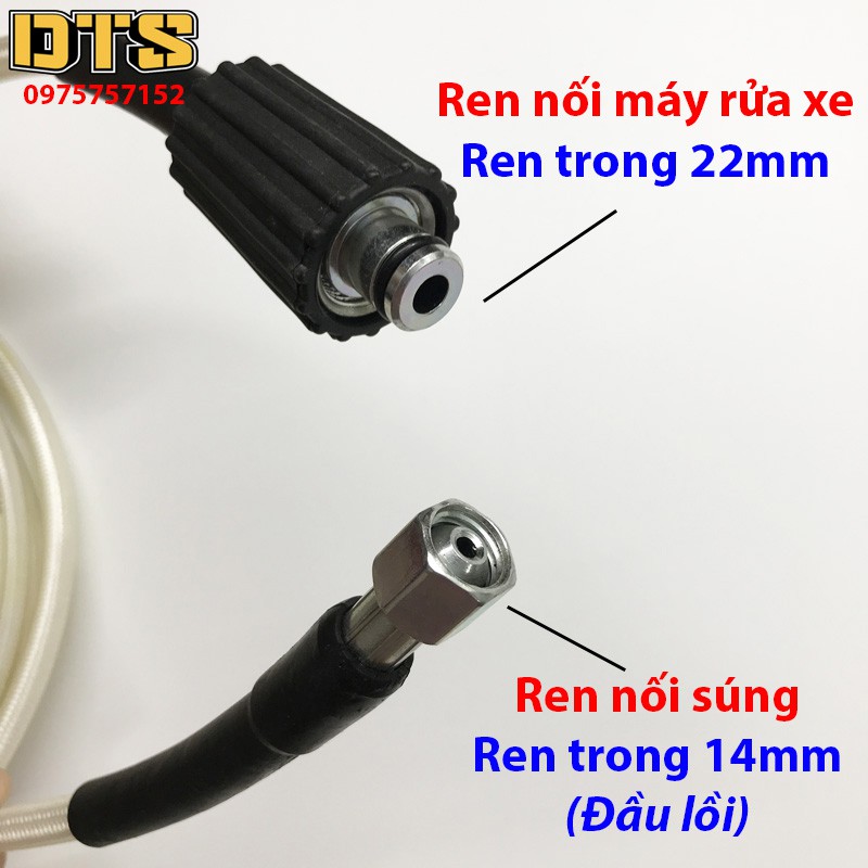 20m Dây rửa xe cao áp cho máy xịt rửa áp lực - Ren trong 14mm_Đầu lồi