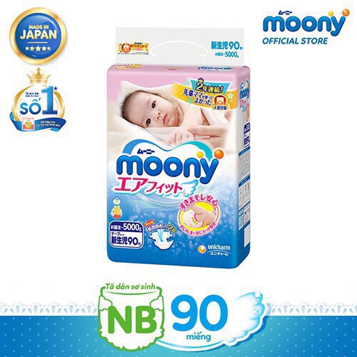 Tã dán sơ sinh Moony Newborn 90 miếng - Nhật Bản