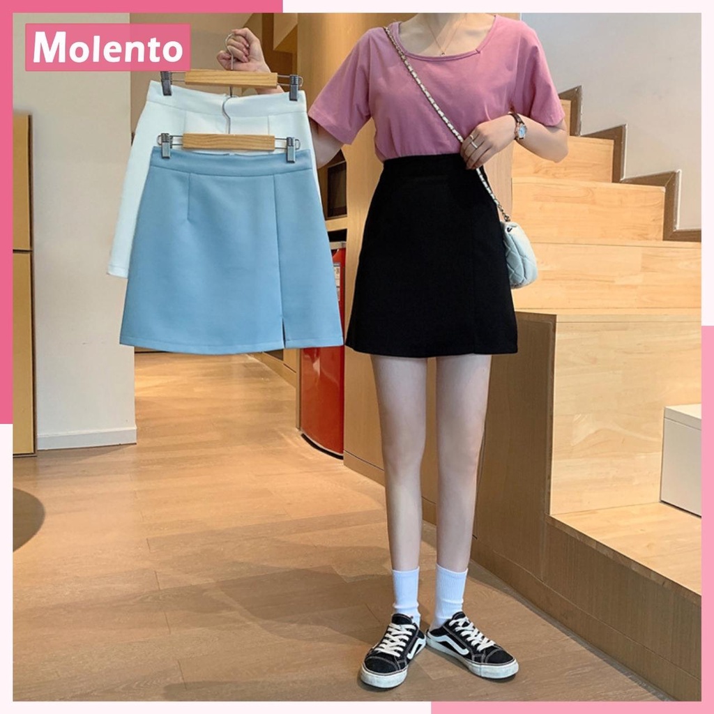 Chân Váy Chữ A Ngắn Xẻ Tà Công Sở Lưng Cao Khóa Kéo Lót Trong Vintage Ulzzang Phong Cách Hàn Quốc Trẻ Trung Molento M23
