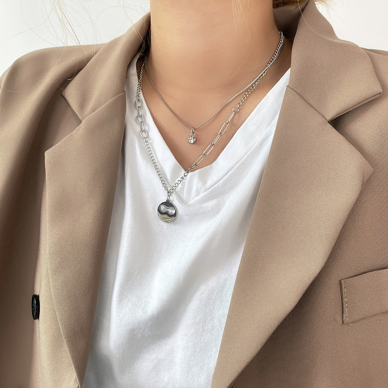 Vòng cổ nhiều lớp hình mặt cười phong cách hiphop Hàn Quốc