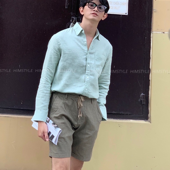 Sơmi Nam LINEN 1 Túi Phong Cách Trẻ Trung Năng Động