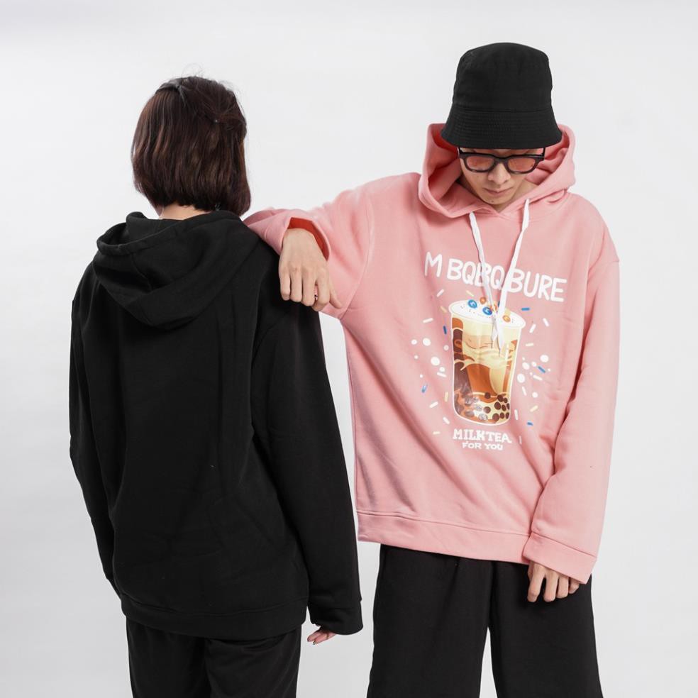 Áo mũ Hoodie TRÀ SỮA Unisex N7 form rộng 3 màu nỉ bông in họa tiết cặp đôi nam nữ Oversize Ulzzang thu đông