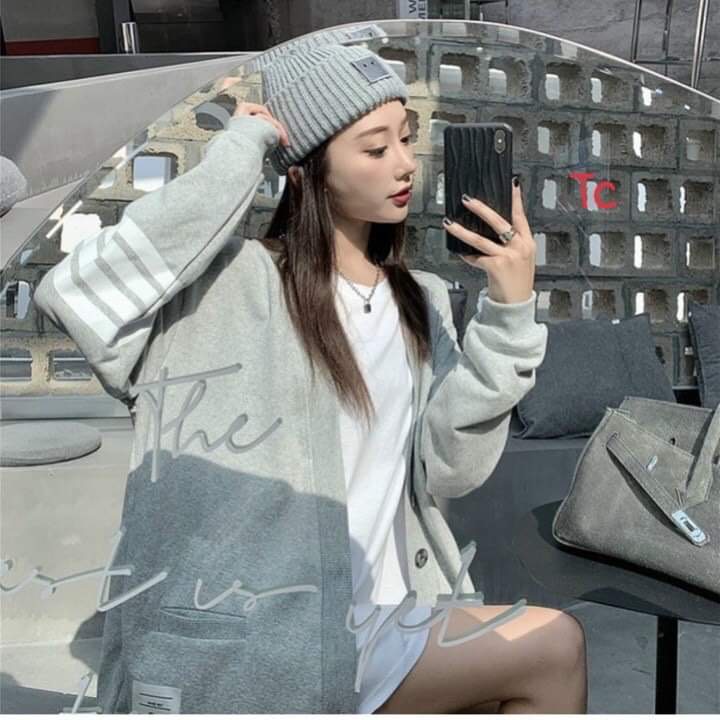 Áo Khoác Cardigan Cổ V Cúc Dọc Sọc Tay