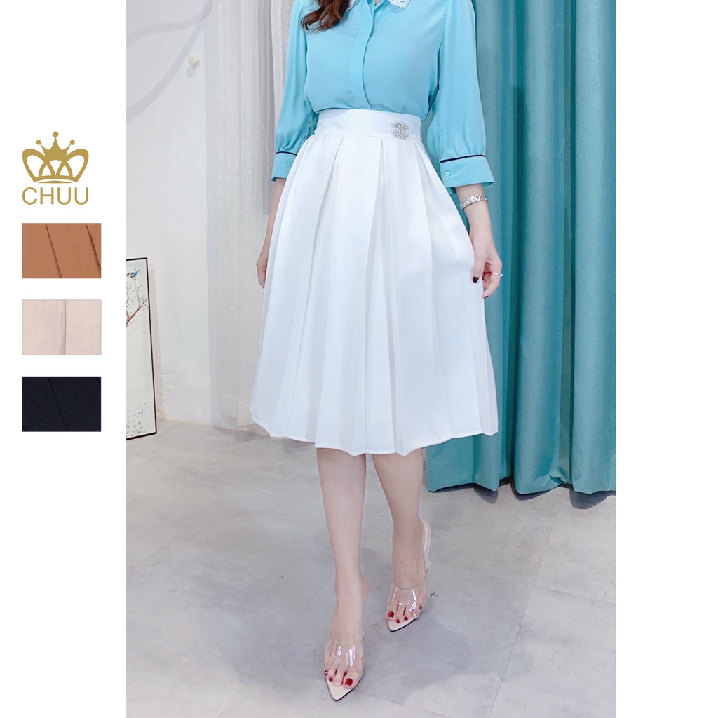 Chân váy xếp ly dài dáng xòe midi qua gối CHUU CV5005