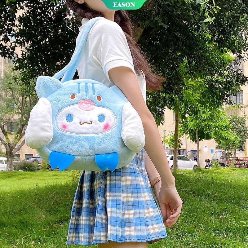 Sanrio Túi Xách Đeo Vai Cỡ Lớn Hình Chú Chó Cinnamoroll Màu Xanh Dương Phong Cách Nhật Bản JK Với Tai Lớn Dễ Thương Cho Nữ Vào Mùa Đông