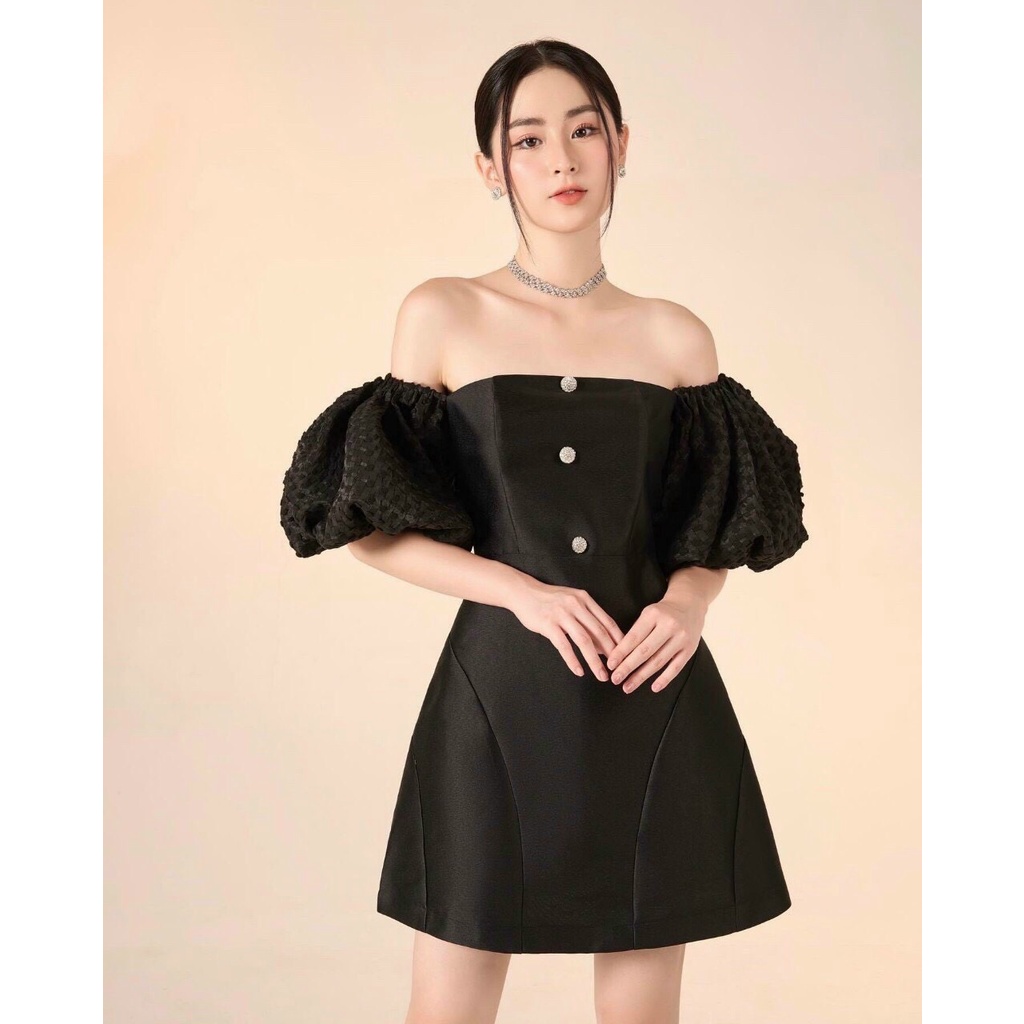 Đầm Váy Tafta Trễ Vai Phối Tay Xốp
