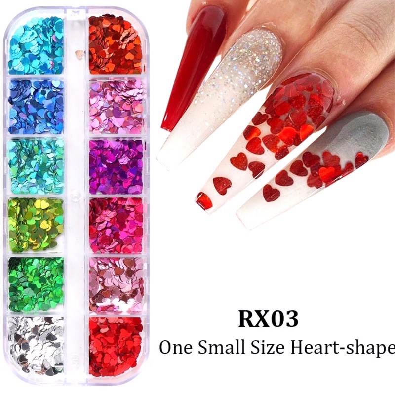 Sequin kim tuyến trái tim-phụ kiện nail móng