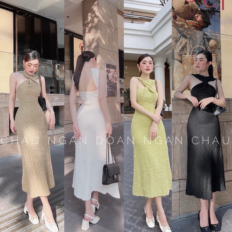 [Hàng Chuẩn] Váy Yếm Cổ Xoắn 3 Màu Sang Chảnh Có Ảnh Thật Kèm Video