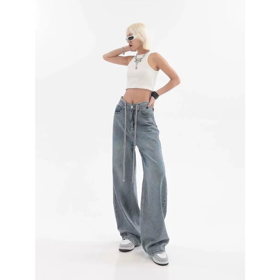 Quần Jeans Nữ Lưng Cao Ống Rộng Thời Trang Hàn Quốc Mới