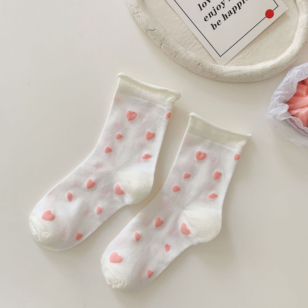 TL117 Tất vớ nữ cổ cao hình thêu hoa trái cây tiểu thư Lolita dễ thương