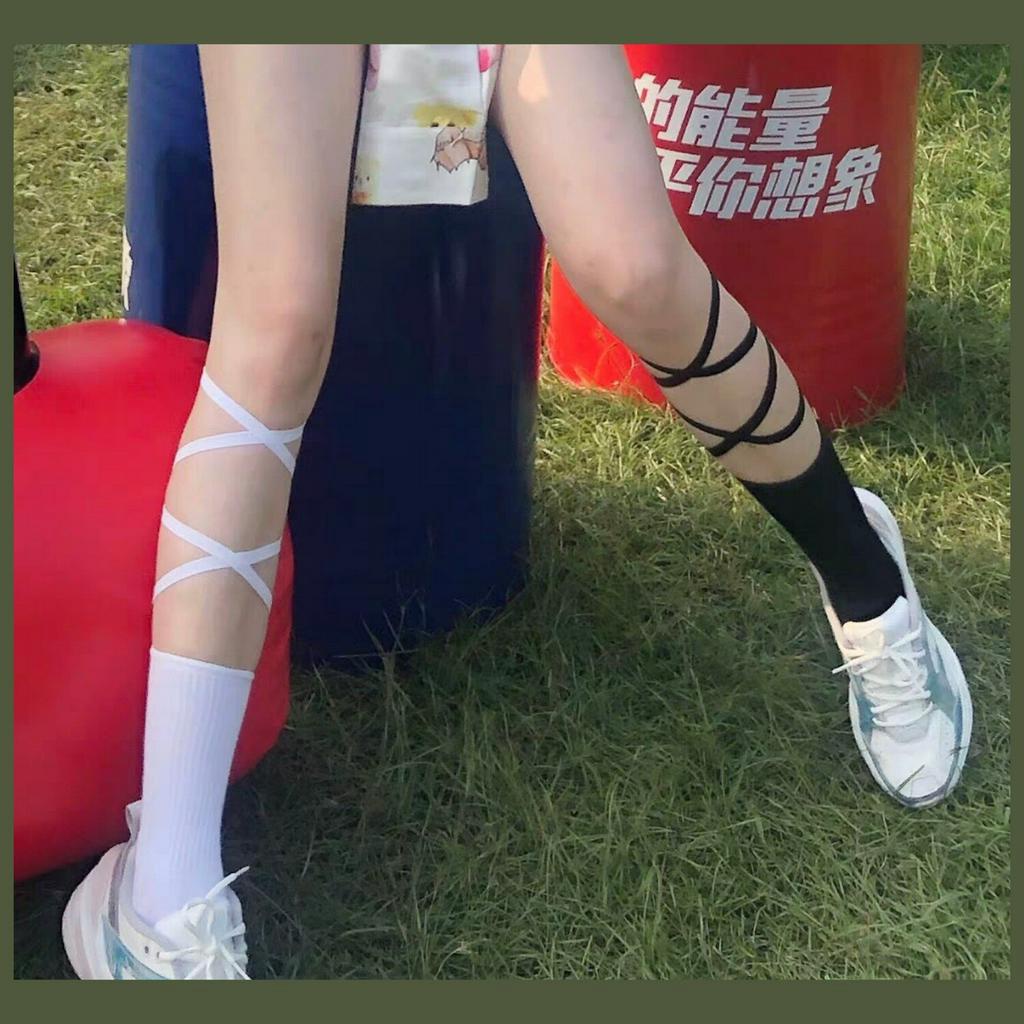 Japanese Knee Socks Lolita Socks Cotton Cross Straps Long Socks Cute Jk Women Tie Rope Socks Female Middle Tube Calf Socks