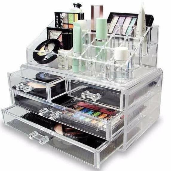 Kệ đựng mỹ phẩm mica 4 tầng, 4 ngăn kéo để bàn có khay để son đẹp sang trọng ( tuyển khách sỉ)