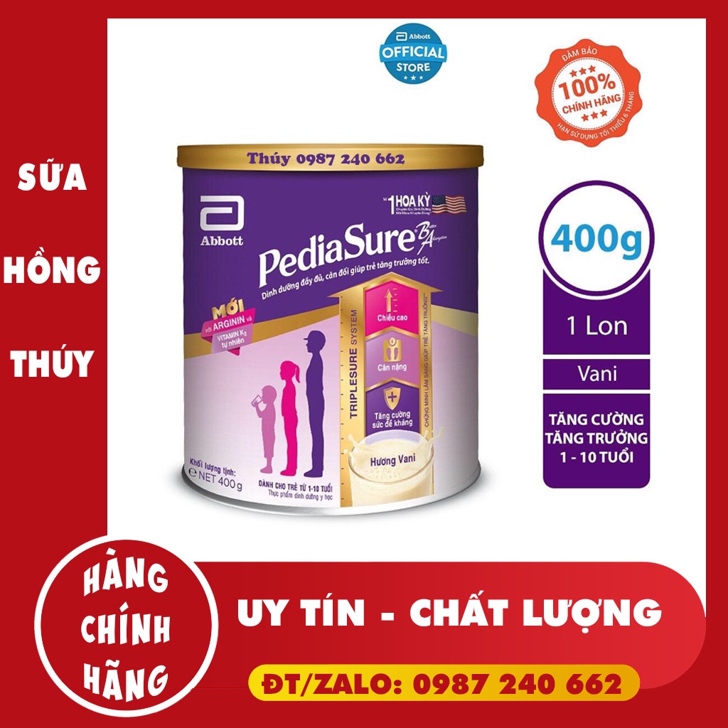 Sữa Bột PediaSure BA Hộp 400g (Cho bé 1-10 tuổi ) dành cho bé biếng ăn, chậm tăng cân, phát triển chiều cao tốt