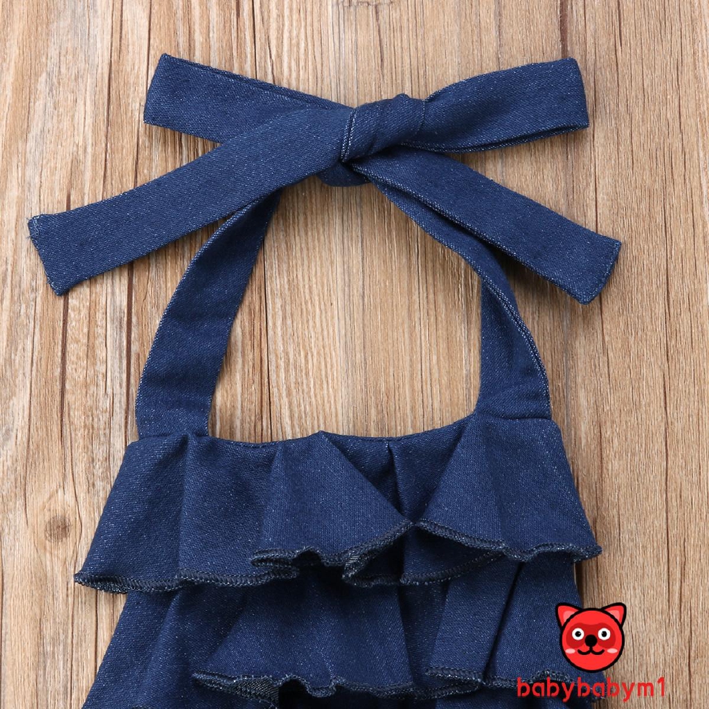 Bộ Áo Liền Quần Denim Cho Bé Gái