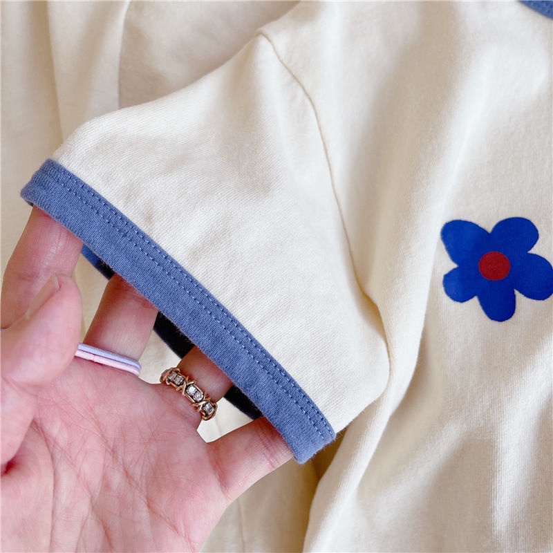 Áo Thun Cotton Tay Ngắn Cổ Tròn In Họa Tiết Hoa Đơn Giản Thời Trang Mùa Hè Hàn Quốc Mới