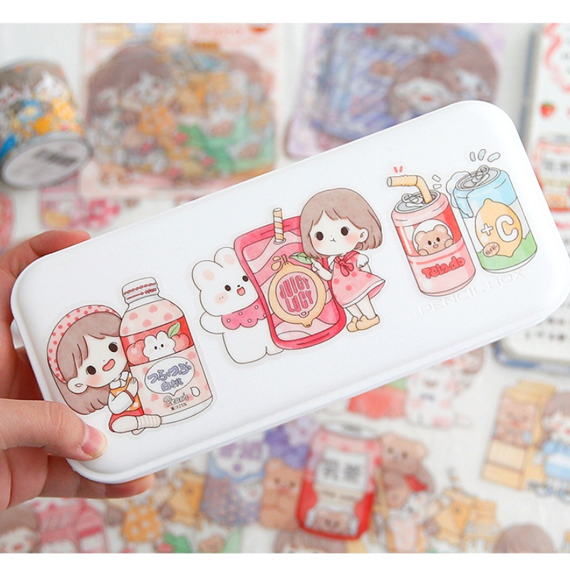 Set 24 miếng dán họa tiết đồ uống hoạt hình chống thấm nước trang trí DIY