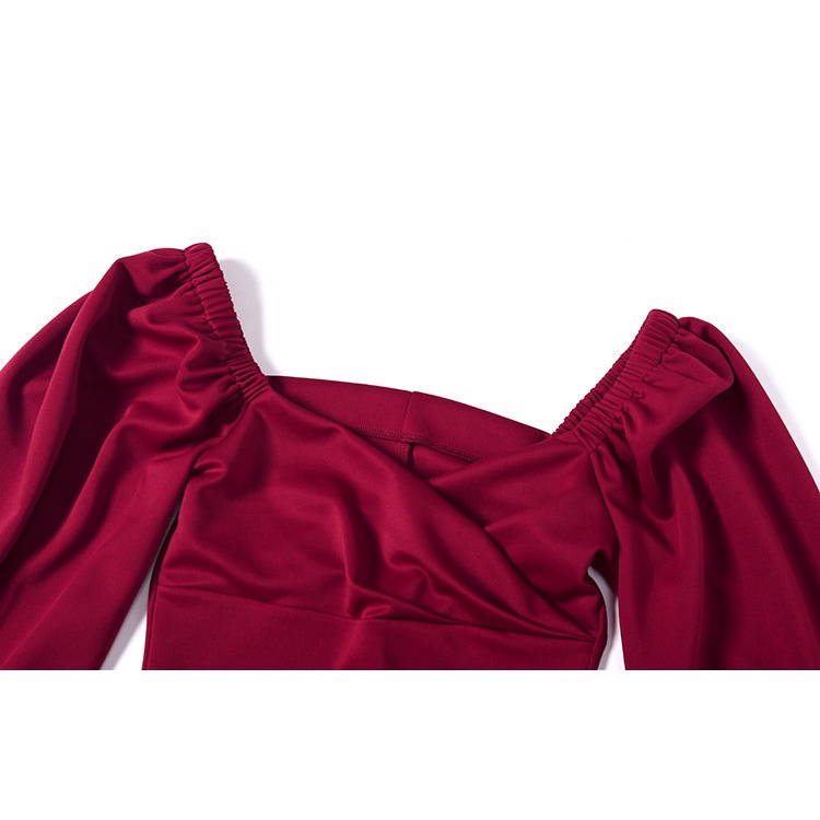 Đầm tay dài phồng cổ vuông hở lưng phong cách Âu Mỹ quyến rũ cho nữ