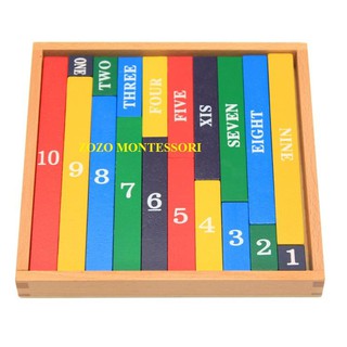 Thanh màu học số Montessori - Giáo cụ học số bằng tiếng Anh - Giáo cụ Montessori