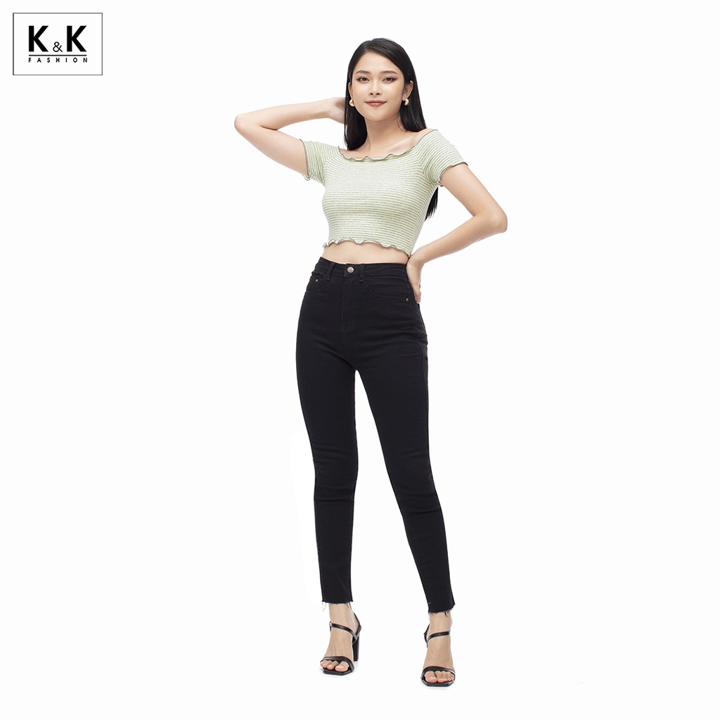 Áo Thun Trễ Vai Nữ K&K Fashion ASM06-25 Màu Xanh Croptop