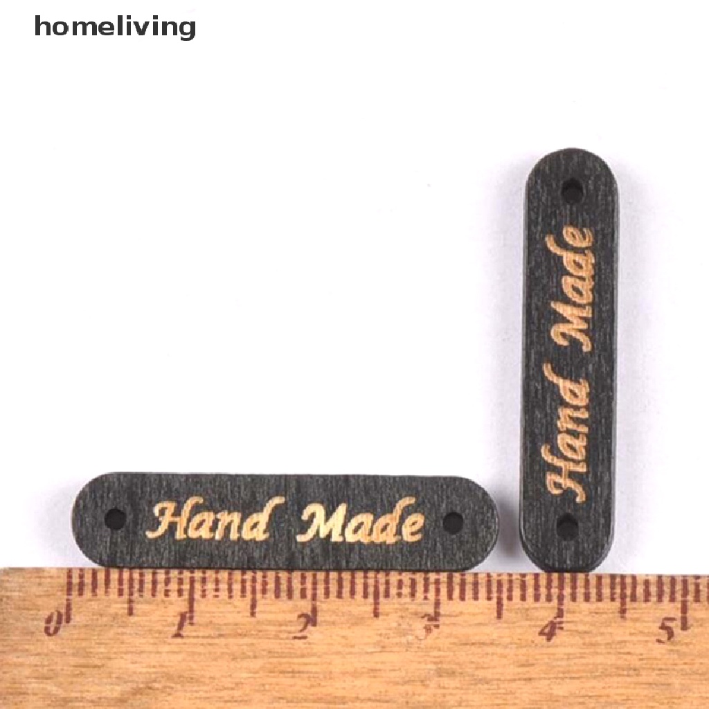 Set 50 Nút Gỗ Khắc Chữ &quot;Hand Made&quot; Làm Thủ Công