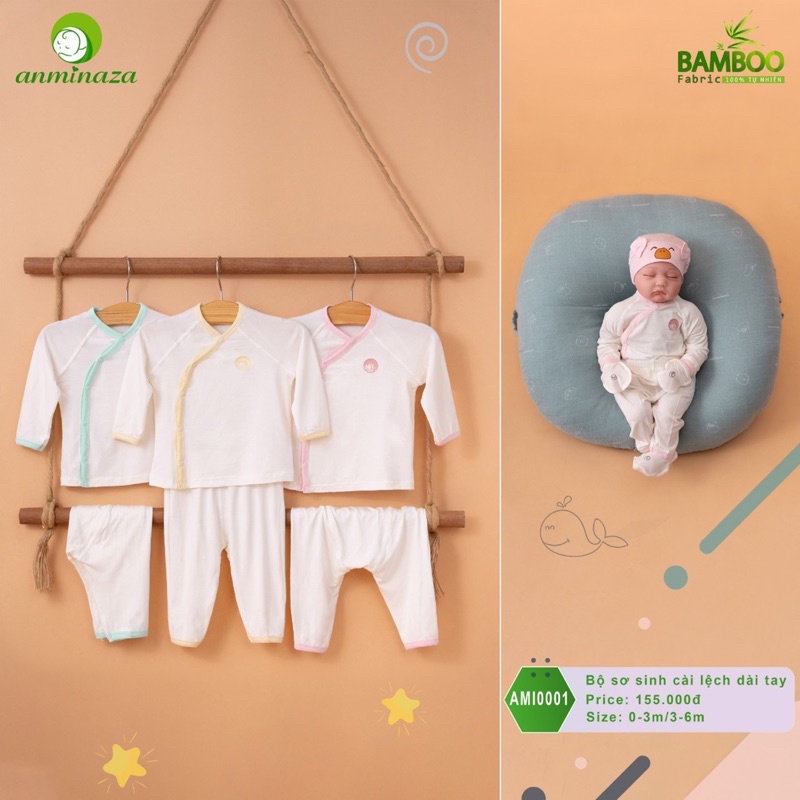 [Anminaza] Bộ quần áo sơ sinh chất liệu sợi tre cho bé trai và bé gái sơ sinh chính hãng mẫu mới