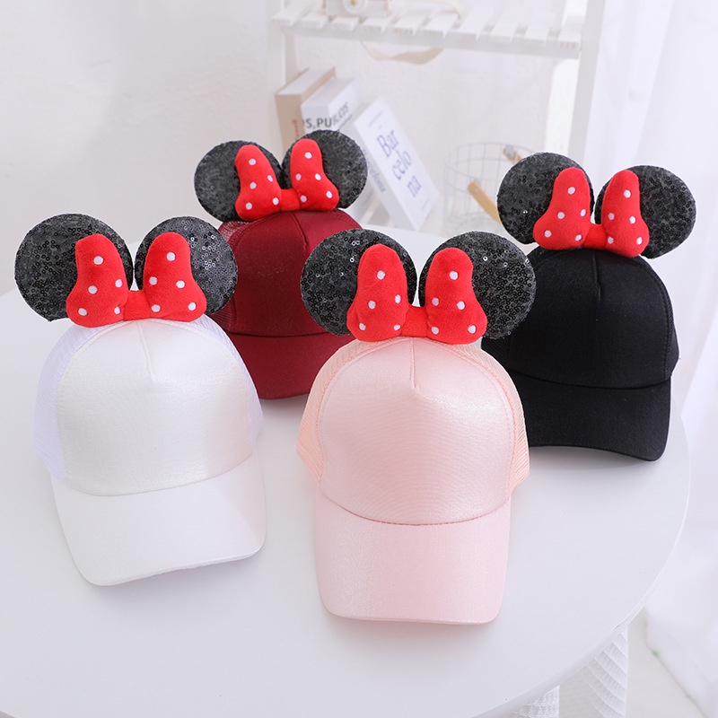 Mũ Lưỡi Trai Chống Nắng Đính Nơ Mickey Thời Trang Đi Biển Cho Bé Gái Từ 3-7 Tuổi