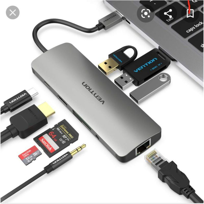 HUB USB Vention 9 trong 1 từ TypeC ra USB HDMI và Ethernet