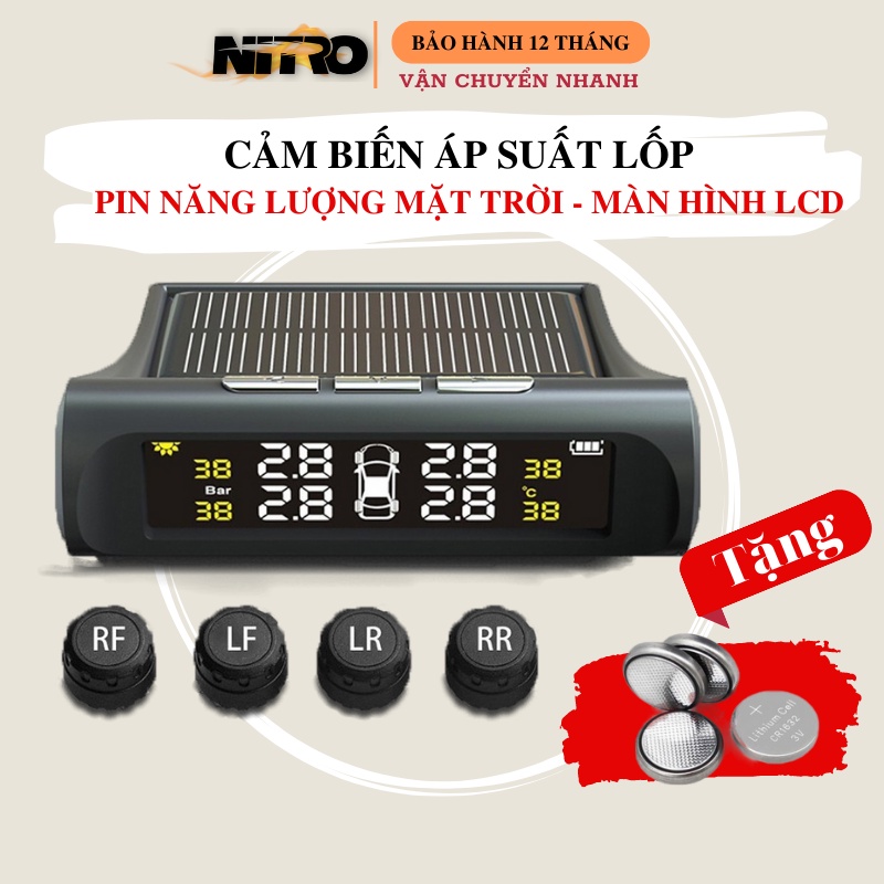 Cảm biến áp suất lốp ô tô xe hơi van gắn ngoài, Pin sạc năng lượng mặt trời, màn hình LCD, Bảo hành trọn đời