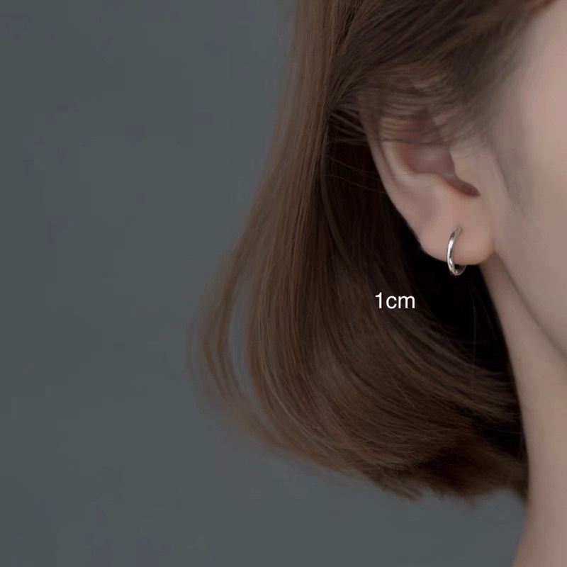 Khuyên tai bạc nữ tròn trơn chốt bấm Duyson, Bông tai bạc 925 nhiều kích cỡ đơn giản cá tính