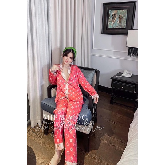 Đồ Bộ Mặc Nhà Pijama Nữ Dài Tay Cổ Bèo Dễ Thương - Đồ Ngủ Lụa Quảng Châu Cao Cấp