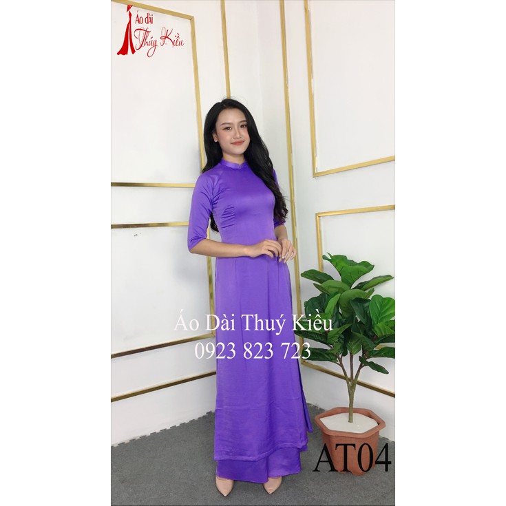 Áo dài Thúy Kiều trơn lụa Tây Thi cổ tàu màu tím cà AT04