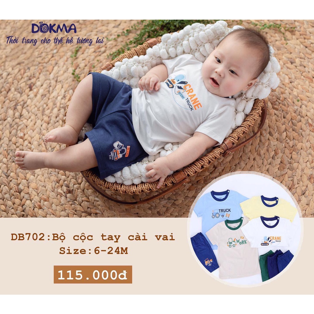 [Mã SKAMCLU8 giảm 10% cho đơn từ 100K] Bộ cộc tay cài vai bé trai organic cotton tự nhiên Dokma