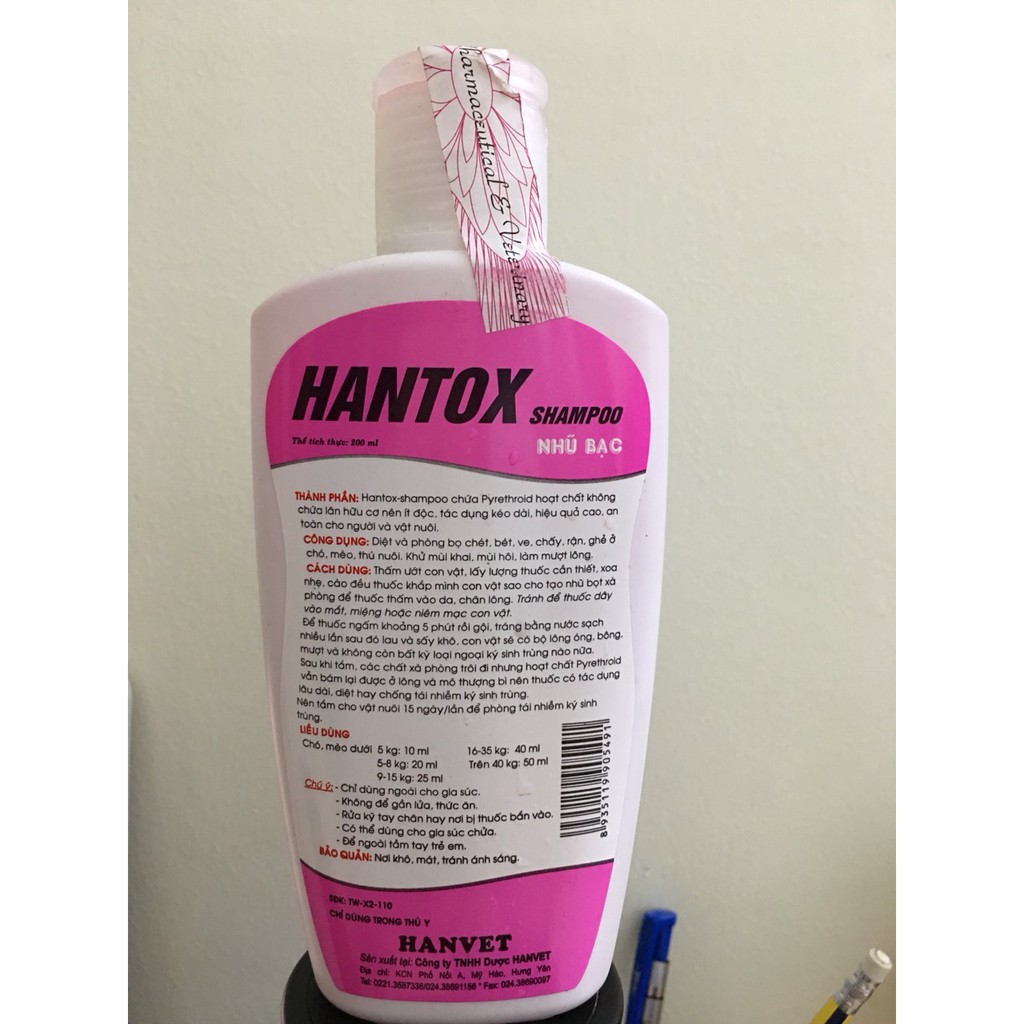 Sữa tắm diệt ve rận bọ chét ghẻ chó mèo hantox shampoo