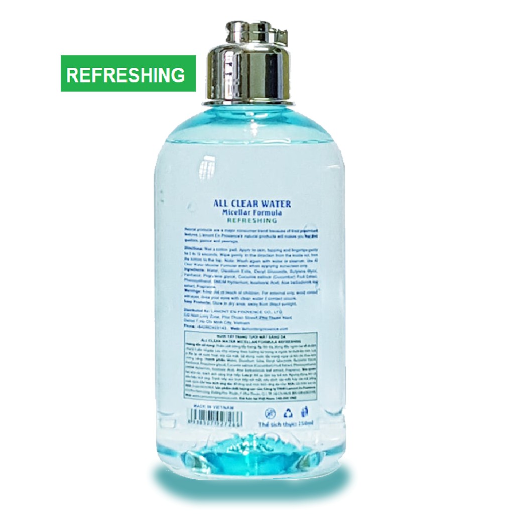 Nước Tẩy Trang LAmont Tươi Mát Sáng Da All Clean Water Micellar Fomula Refreshing 250ml/chai