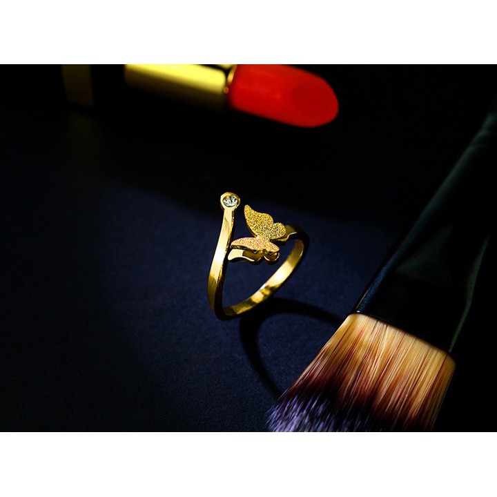 NHẪN TITAN CON BƯỚM PHUN CÁT FREE SIZE MÀU VÀNG TC013 siêu đẹp - tặng hộp đựng xinh xắn