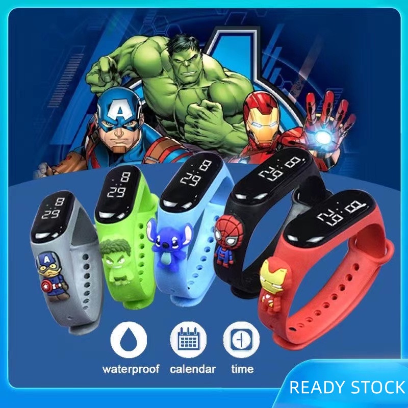 Đồng Hồ LED Màn Hình Cảm Ứng Chống Thấm Nước Hình Marvel Spiderman Captain America Cho Học Sinh