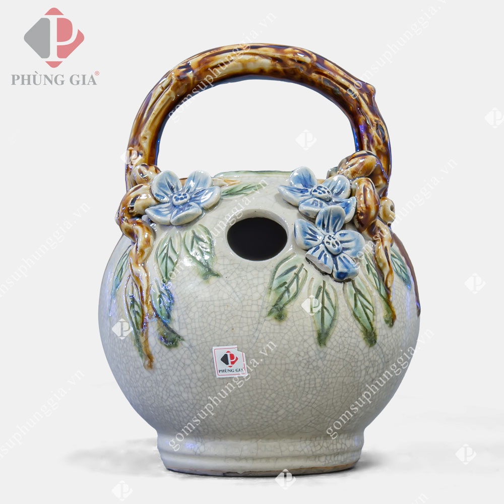 Bình vôi men Rạn Đắp Nổi nhiều thể tích, đồ thờ cúng Phùng Gia - Gốm sứ Bát Tràng cao cấp