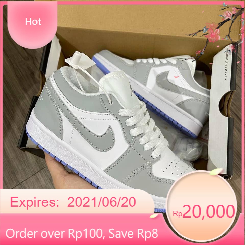 Giày Jordan cổ thấp màu xám nhạt đế xanh dương, Giày Jordan 1 low đế tím nam nữ, Sneaker air JD1 bóng rổ bản đẹp full ..