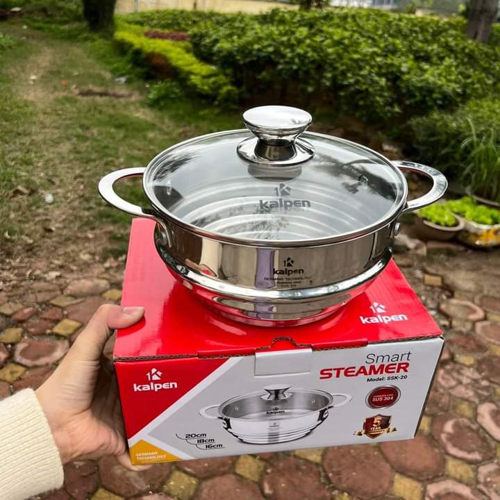 Xửng hấp Inox 304 thông minh Kalpen 3 nấc size20cm dùng được cho nồi size 16 18 20cm size 24cm dùng được nôi 20 22 24cm