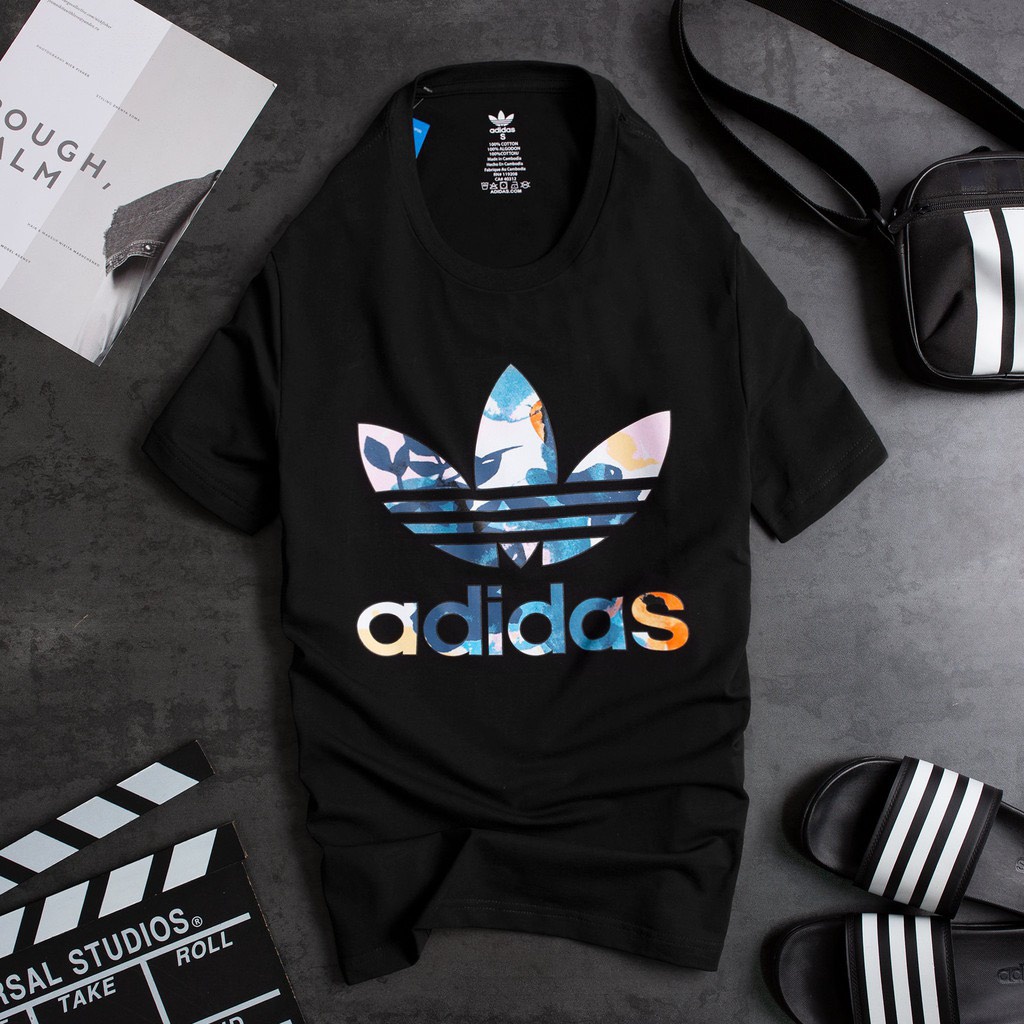 Áo Thun Nam Cổ Tròn Tay Ngắn In Logo Adidas Dáng Thể Thao Basic Năng Động